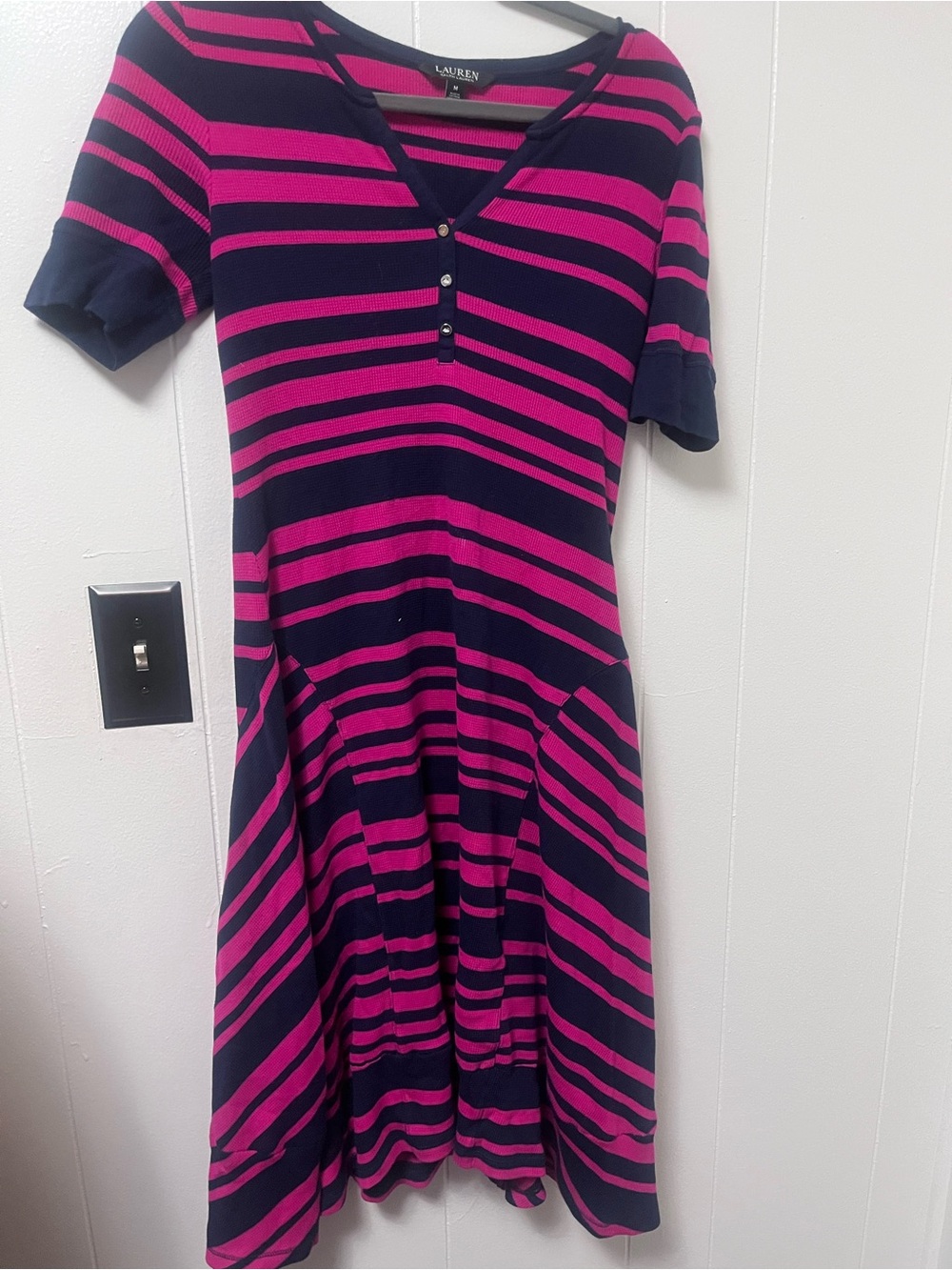 Ralph Lauren Navy and Bright Pink Striped Knit Dress